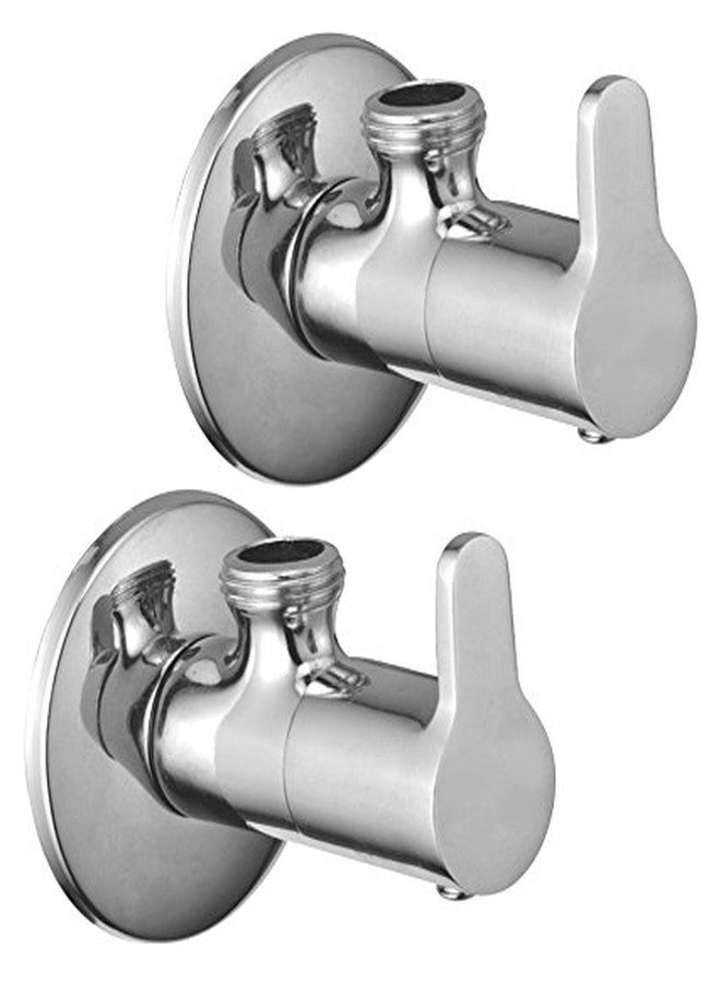 Kamal Brass Angle Cock Tab with Wall Flange - Fusion | Wall Mount Installation | Chrome Finish - Silver (Pack of 2)